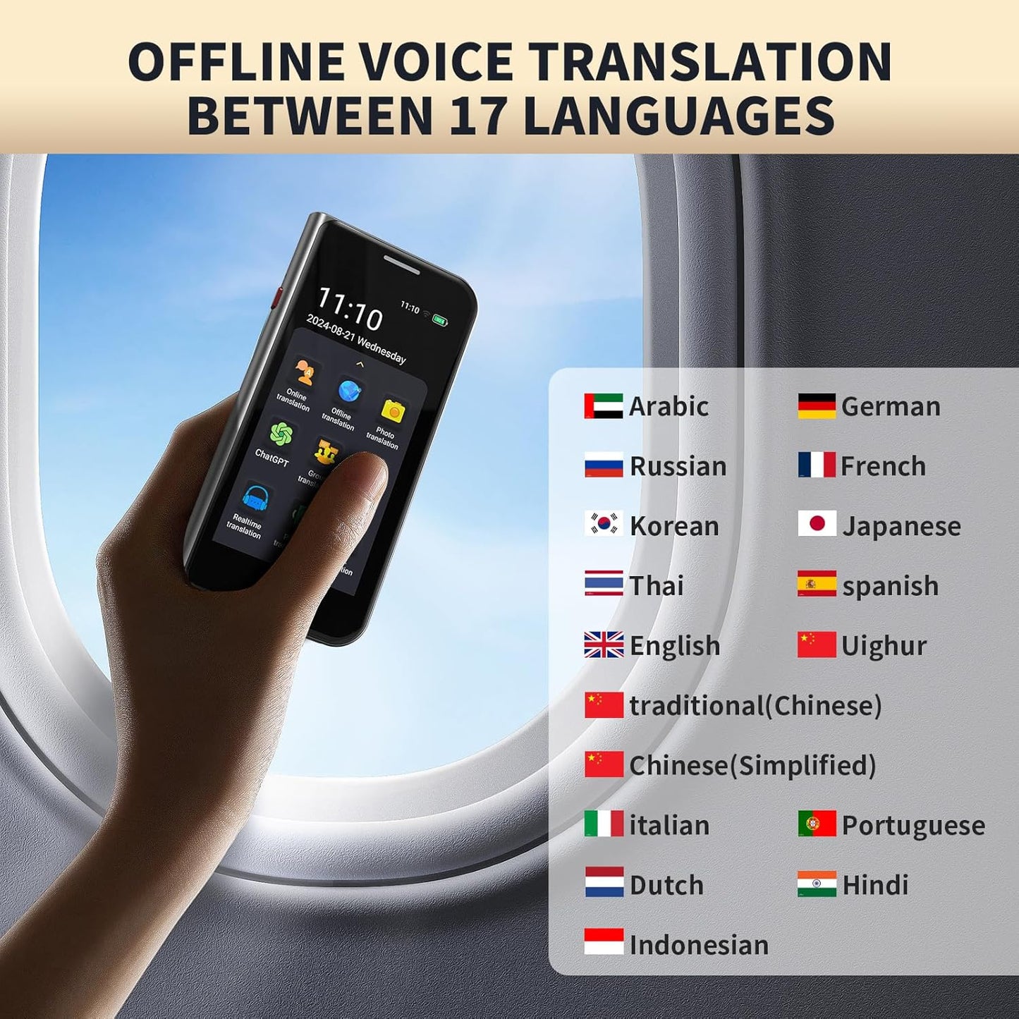Language Translator Device No Wifi Needed, High-end Upgraded Ai Translator, Offline Real-Time Voice Spainish Translation, Support 139 Languages, Recording&Photo Premium Translation Device for Business