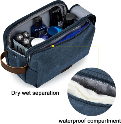BAGSMART Toiletry Bag for Men, Canvas Travel Toiletry Organizer Dopp Kit Water-resistant Shaving Bag for Toiletries Accessories,Navy Blue-Large