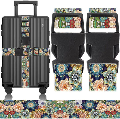 2 Pack Luggage Straps for Suitcases Adjustable Luggage Belt TSA Approved, Bright Colors Travel Packing Straps with Quick Release Buckle Unique Nylon for Sleeping Bag Car Seat, Flower Mix