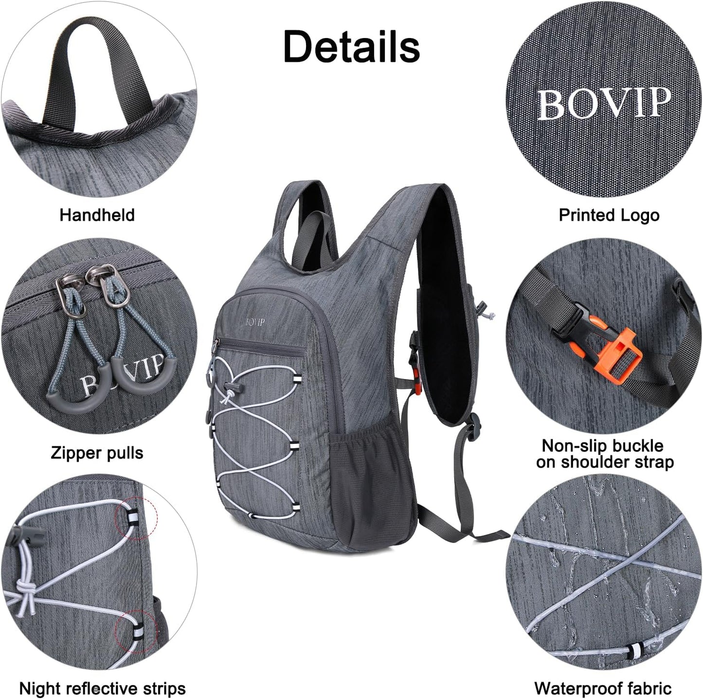 BOVIP 20L Hiking Backpack Lightweight Packable Hiking Daypack Small Travel Outdoor Foldable Shoulder Bag Gray