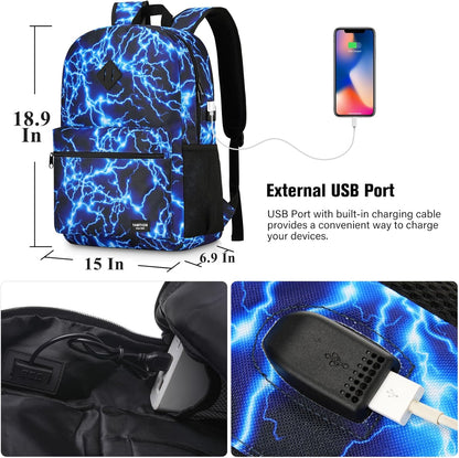 17.3 Inch School Backpack,Lightweight Bookbag Men and Teen Boy Back Pack with USB Charging Port for High School College