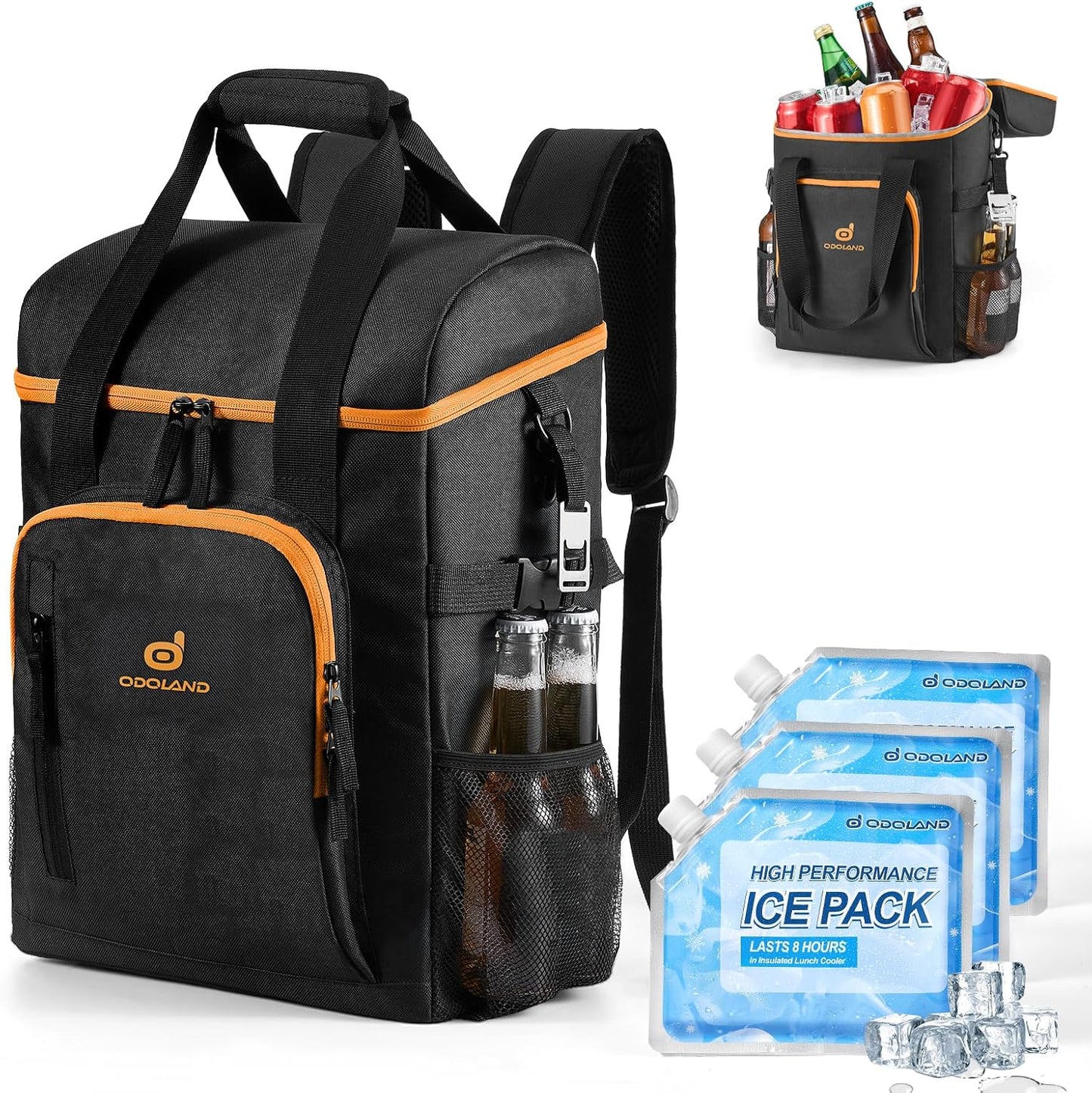Odoland Cooler Backpack, 30 Cans Insulated Leak-Proof Cooler Bag with Ice Pack for Women and Men, Waterproof Beach Lunch Cooler