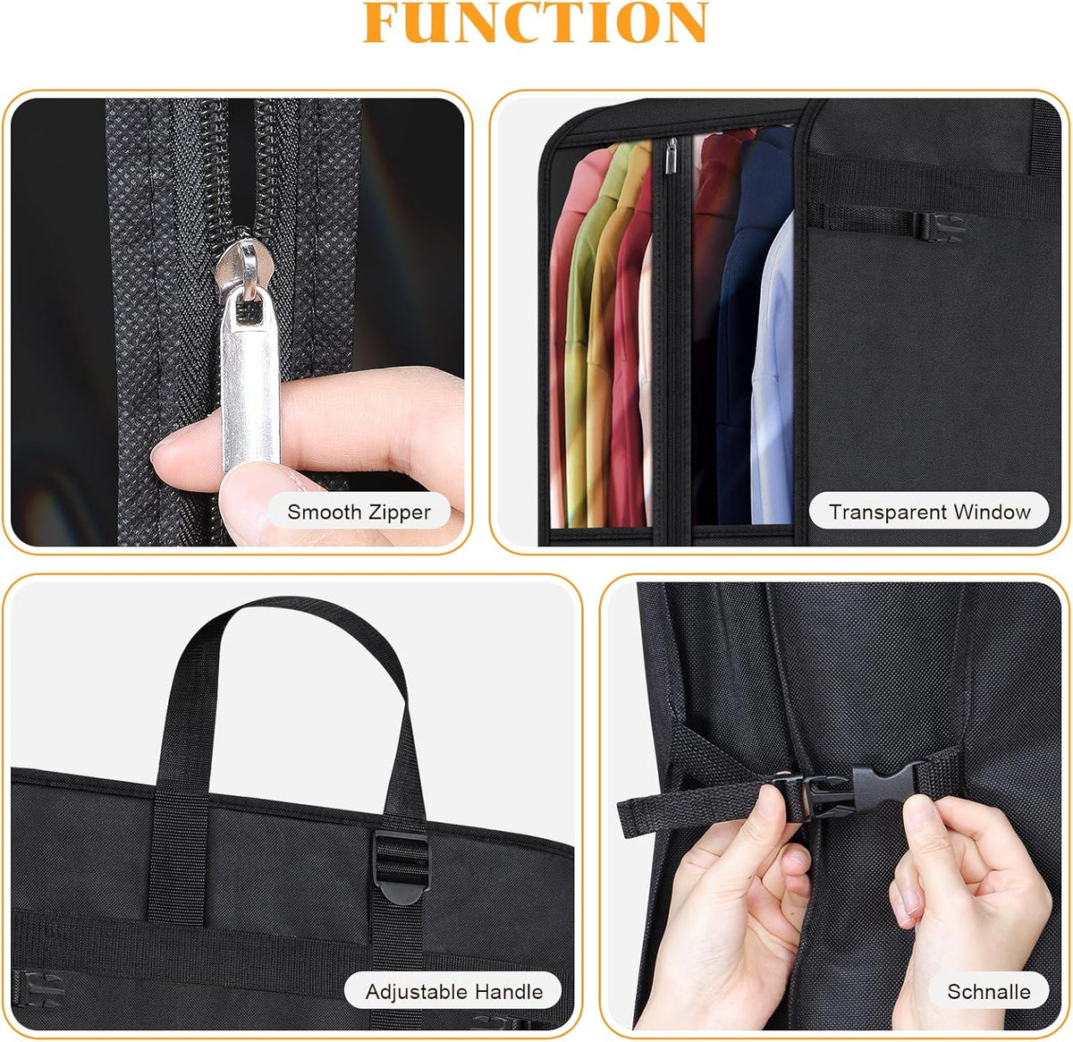 Univivi Garment Bags for Hanging Clothes, 50" Heavy Duty Suit Bags, Extra Capacity Clothes Bags for Moving, Suit Cover with Handles and Buckle Straps for Suit, Coat, Jacket