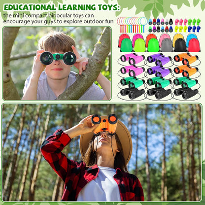 12 Set Binocular Compass Magnifying Glass Set Christmas Birthday Gift Small Telescope Binocular with Whistle Bag for Outdoor Exploring Stocking Stuffer(Stylish Color,Classic)