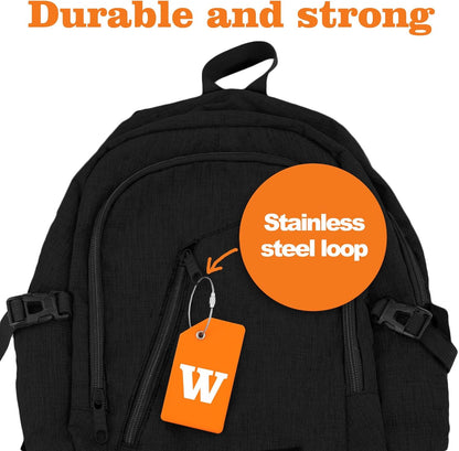 8 Pcs Luggage Tags for Suitcases, 26 Initial Letter Travel Luggage Baggage Identification Labels ID Tags Fully Bendable Tags with Stainless Steel Loop (Letter W, Colorful)