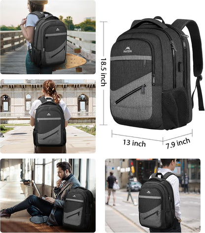 MATEIN 17 Inch Backpack for Men, Professional Work Office Laptop Backpack with USB Charging Port & Trolley Sleeve, Water Resistant Large College Daypack Travel Carry On, Black Grey
