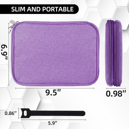 Electronics Organizer - Travel Cable Organizer Bag, Water Resistant Double Layers Pouch for Cord, iPhone, iPad Mini - Gift for Men Electronic Accessories Storage Case with 5 Cable Ties, Purple