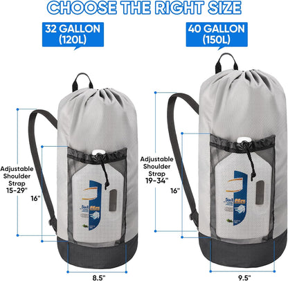 BALEINE 150L Laundry Bag Backpack, 900D Oxford Fabric Large Travel Laundry Bags with Shoulder Straps and 2 Mesh Pockets for College Dorm, Apartment, Laundromat (Grey, 150L)