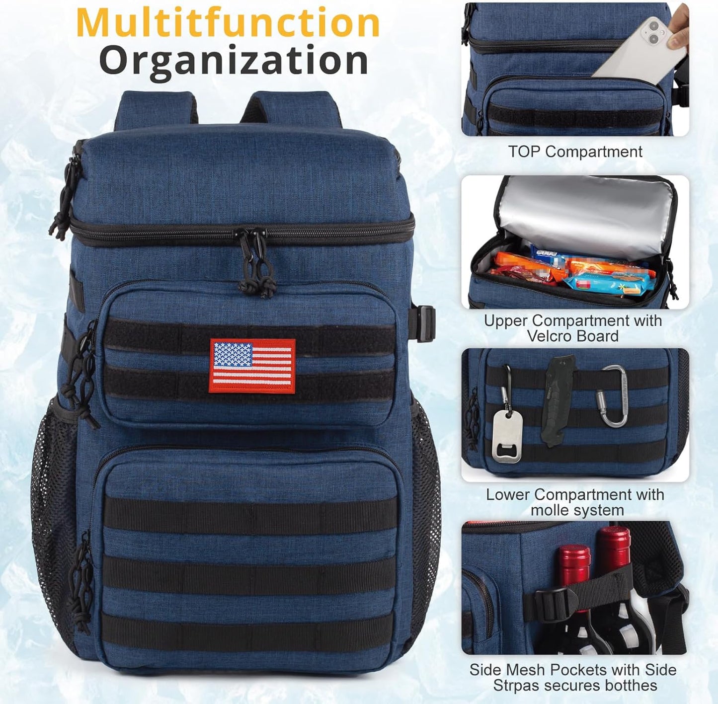 Tactical Backpack Cooler,Soft Lightweight Leakproof Cooler Backpack,Insulated Cooler Bag,Portable Soft Cooler Bag Waterproof for Beach, Travel, Camping, Picnic, Hiking