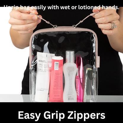 BORSALI TSA-Approved Quart-Sized Bag for Carry-On Travel - One (1) Quart Clear Toiletries, Cosmetic and 3-1-1 Liquids Toiletry Bag - Taupe