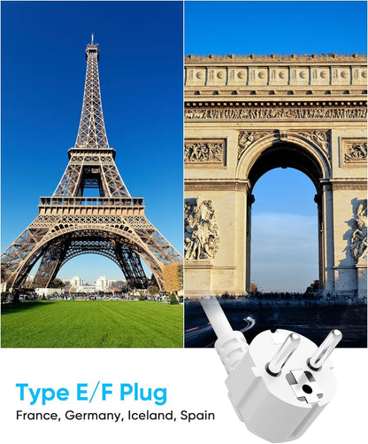 European Travel Plug Adapter, Olcorife US to Europe Type E/F Plug Adapter, International Power Strip with 6 Outlets and 3 USB(1 USB-C), 5 FT Cord for Germany France Iceland Spain