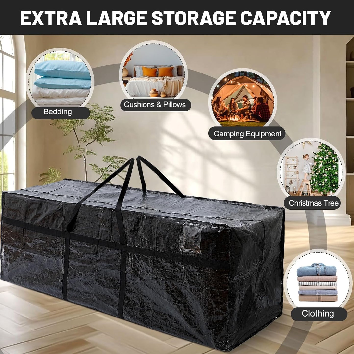 4 Pcs 176 Gallon Large Moving Bags with Zipper and Handles Foldable Storage Duffle Bags Heavy Duty Extra Large Totes for College Dorm Travel Clothes Blankets Bedding Moving (Black)