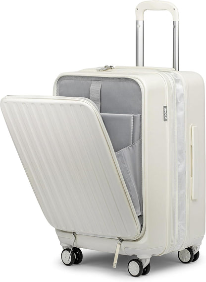 KYME Hardside Carry On Luggage with Laptop Compartment (White, Carry-On 20 Inch)