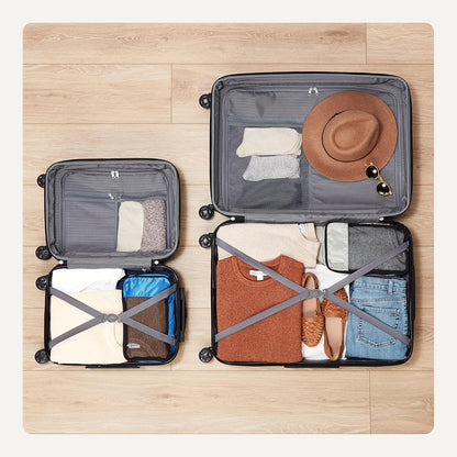 Amazon Basics 2-Piece Set (21", 30"), Hardshell Suitcases With Wheels, Expandable For Up to 25% More Space, With Scratch-Resistant Surface, Four Multi-directional Wheels, Black