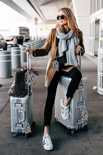 2 Pack Luggage Tags for suitcases Cute Cow Luggage Tag, Leather Stainless Steel Loop Label Tag for Men Women Travel Bag Suitcase(Cow)