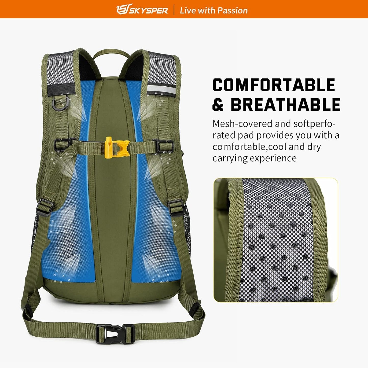 SKYSPER Small Hiking Daypack, 20L Lightweight Travel Backpacks Day Hike Pack with Waist Strap for Women Men