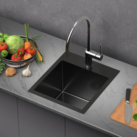 13 x 15 Inch Black Drop In Small Kitchen Sink, Single Bowl Topmount Bar Prep Sink - 18 Gauge Stainless Steel with Basket Strainer