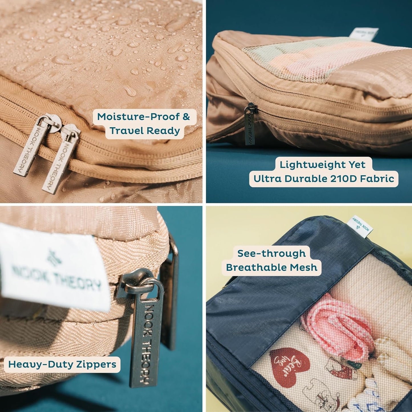 6-Pack Compression Packing Cubes Travel Essentials - Lightweight, Water-Resistant Luggage Organizer Bags with Handles, Durable Travel Accessories Suitcase Organizer (Teal)