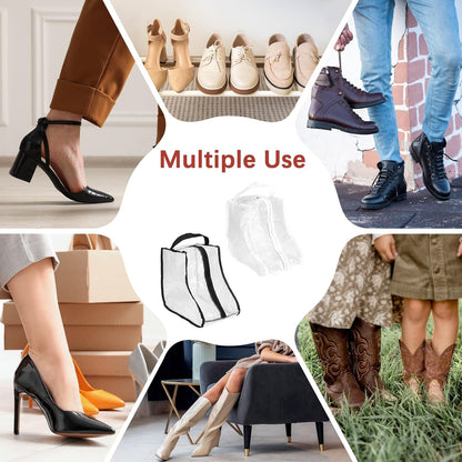 Boot Storage Bags [2PCS] - Plastic Short Boot Carry Bags Clear Shoe Bags with Handle for Travel & Daily Use - [White, Black] Waterproof & DustProof Boot Bags for Cowboy Boots