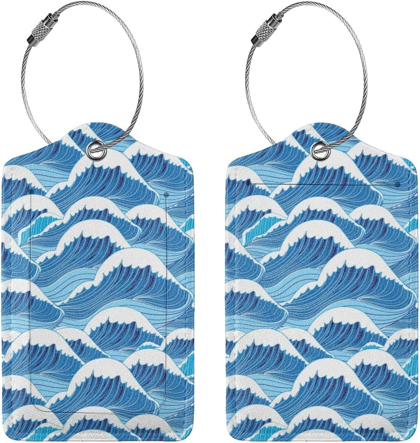 2PC Cartoon Waves Luggage Tag, Cute Blue Sublimation Printed Travel Suitcase Baggage Identifiers Tags for Women Men Kids Honeymoon Wedding Gift