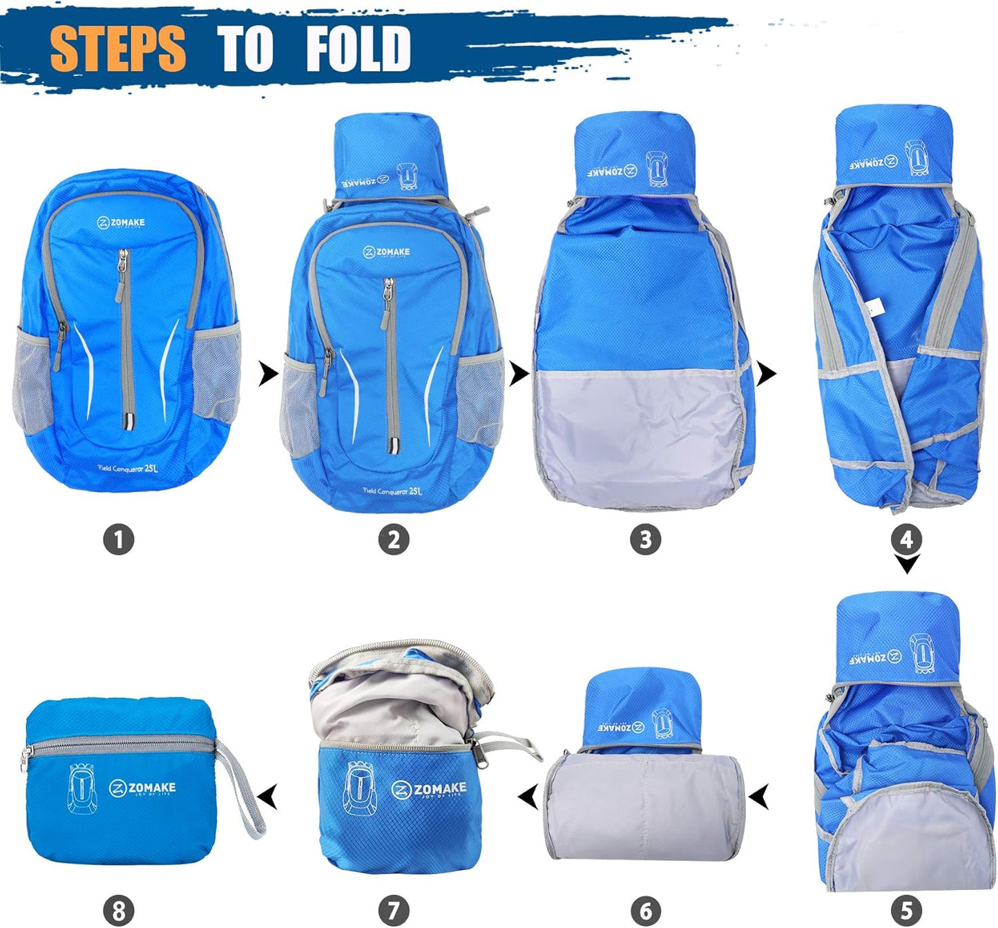 ZOMAKE Ultra Lightweight Packable Backpack 25L, Foldable Hiking Backpacks Water Resistant Small Folding Daypack for Travel(Dark Blue-NEW)