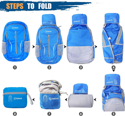 ZOMAKE Ultra Lightweight Packable Backpack 25L, Foldable Hiking Backpacks Water Resistant Small Folding Daypack for Travel(Dark Blue-NEW)