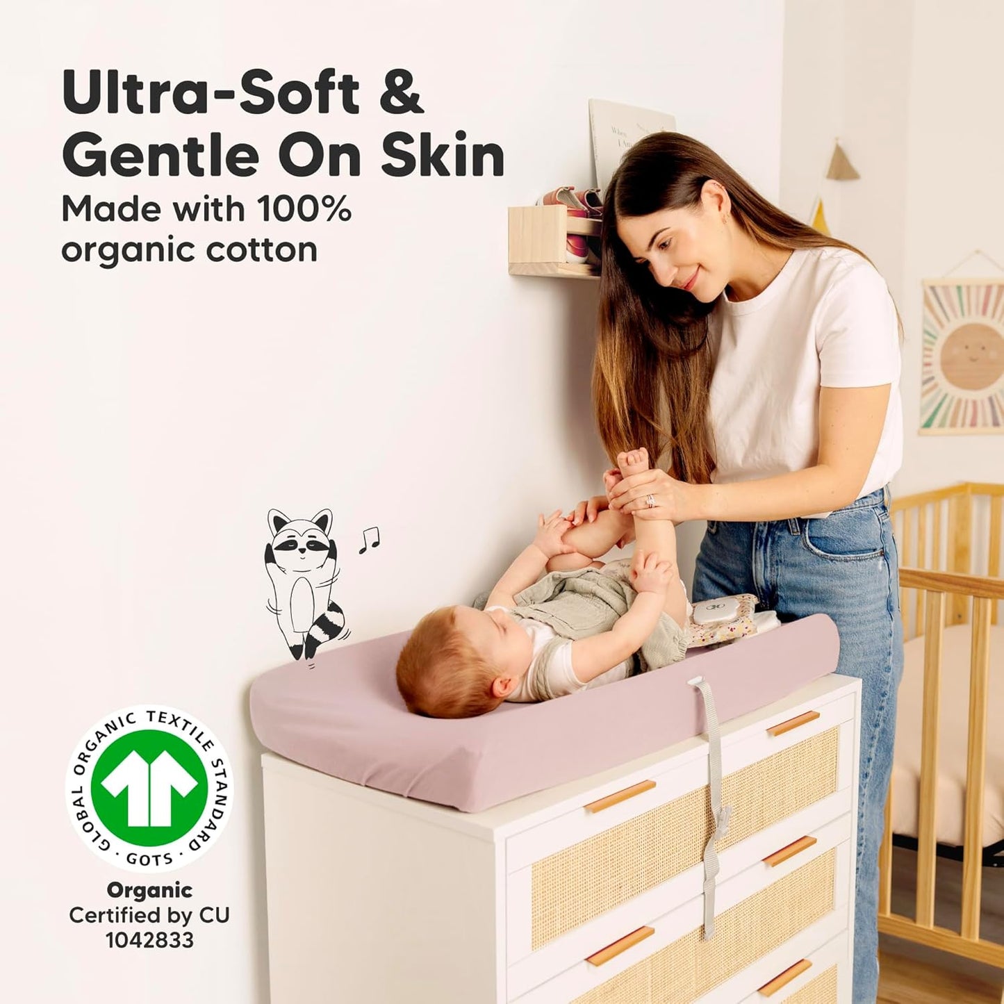 2-Pack Organic Changing Pad Covers for Girl, Boy, Neutral - 100% Cotton Changing Table Pad Cover, Soft Baby Nursery Diaper Changing Pad Sheets, Contour Changing Pads Liners, Change Pad Cover (Pastel)