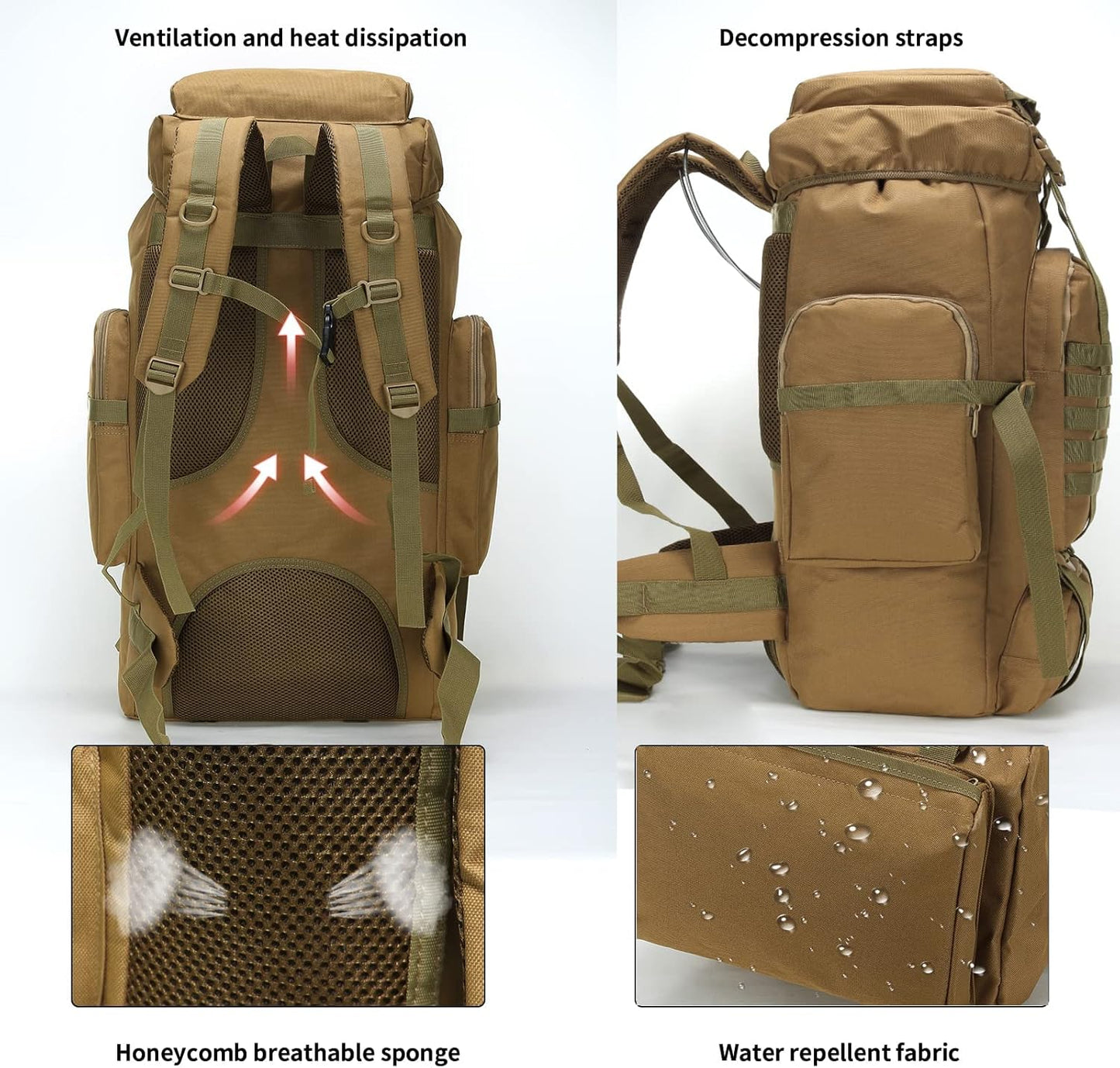 Hiking Backpack for Men 70L/100L Camping Backpack Military Rucksack Molle 3 Days Assault Pack for Climbing