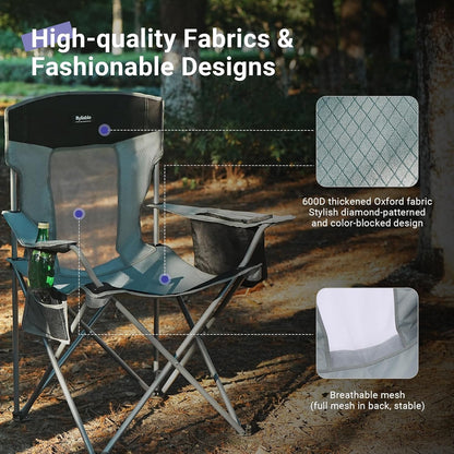 Camping Folding Chair Outdoor Lawn Portable Lightweight Camp Folding Chairs for Adult Outside with Cup Holder, Cooler Pouch & Side Pocket for Camping, Beach, Fishing, Sports or Tailgating Events