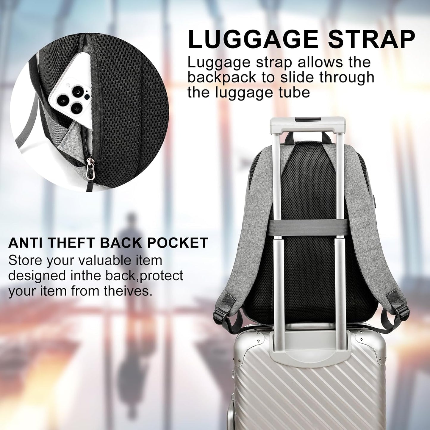 School Backpack for Teen Boys and Girls, with 17.3 inch Laptop Sleeve, Large Computer Bag Mochila with 2 Compartments, Ergonomic Straps, Grey