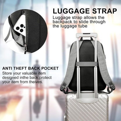 School Backpack for Teen Boys and Girls, with 17.3 inch Laptop Sleeve, Large Computer Bag Mochila with 2 Compartments, Ergonomic Straps, Grey