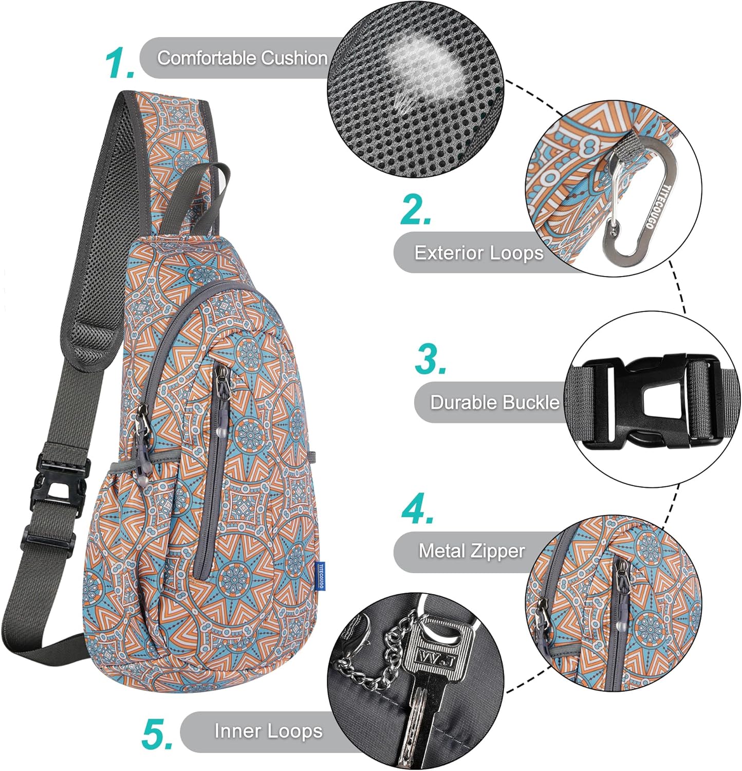 TITECOUGO Small Sling Bag, Lightweight Crossbody Backpack for Men Women, Shoulder Bag for Sports and Outdoor