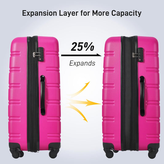 Merax Luggage Sets of 3 Piece Carry on Suitcase Airline Approved,Hard Case Expandable Spinner Wheels (Pink)