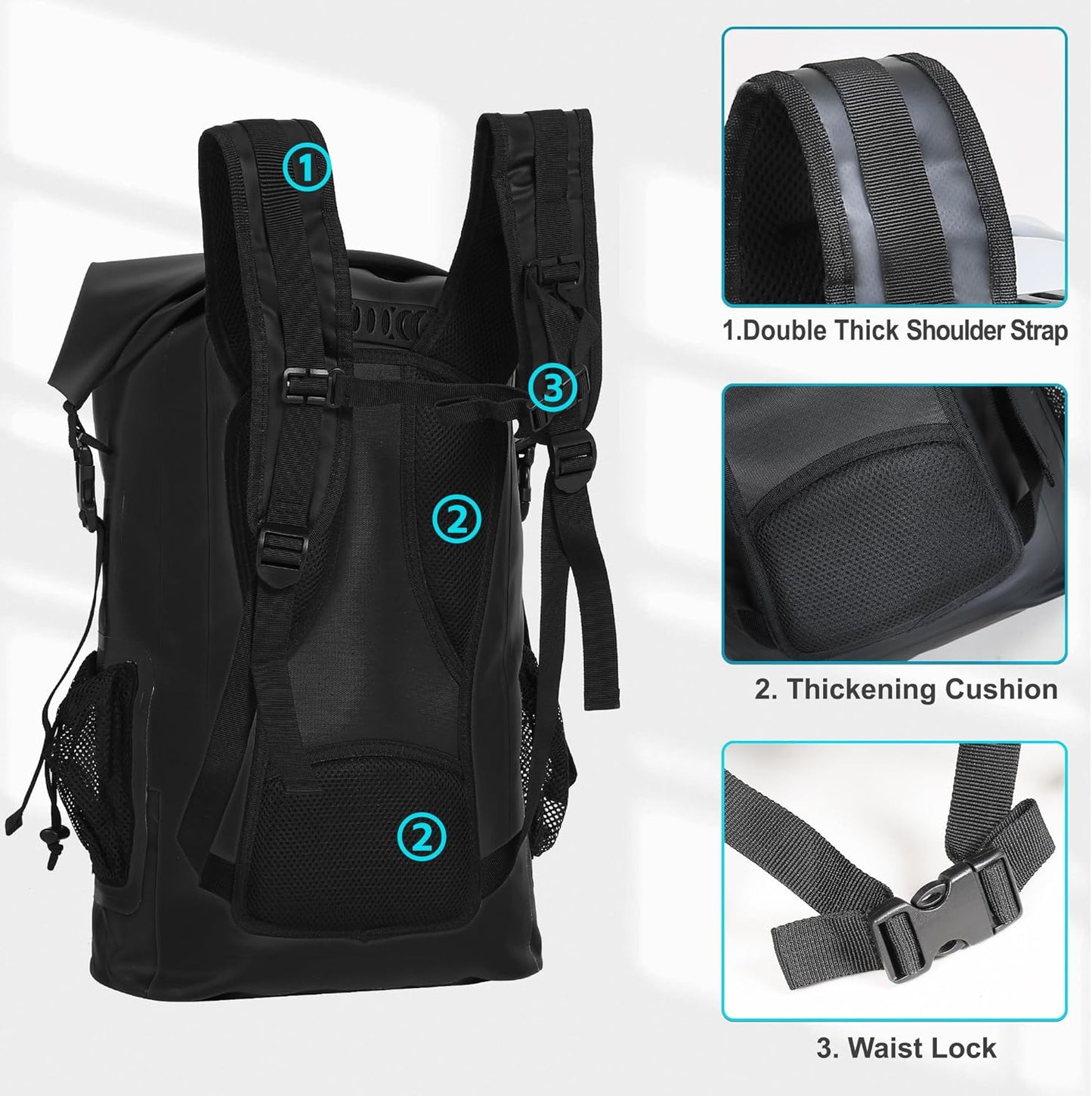 UPWELL 30L Waterproof Dry Bag Boating Backpack for Travel Hiking Camping Kayaking Hiking Swimming Floating Submersible Dry Bag Black