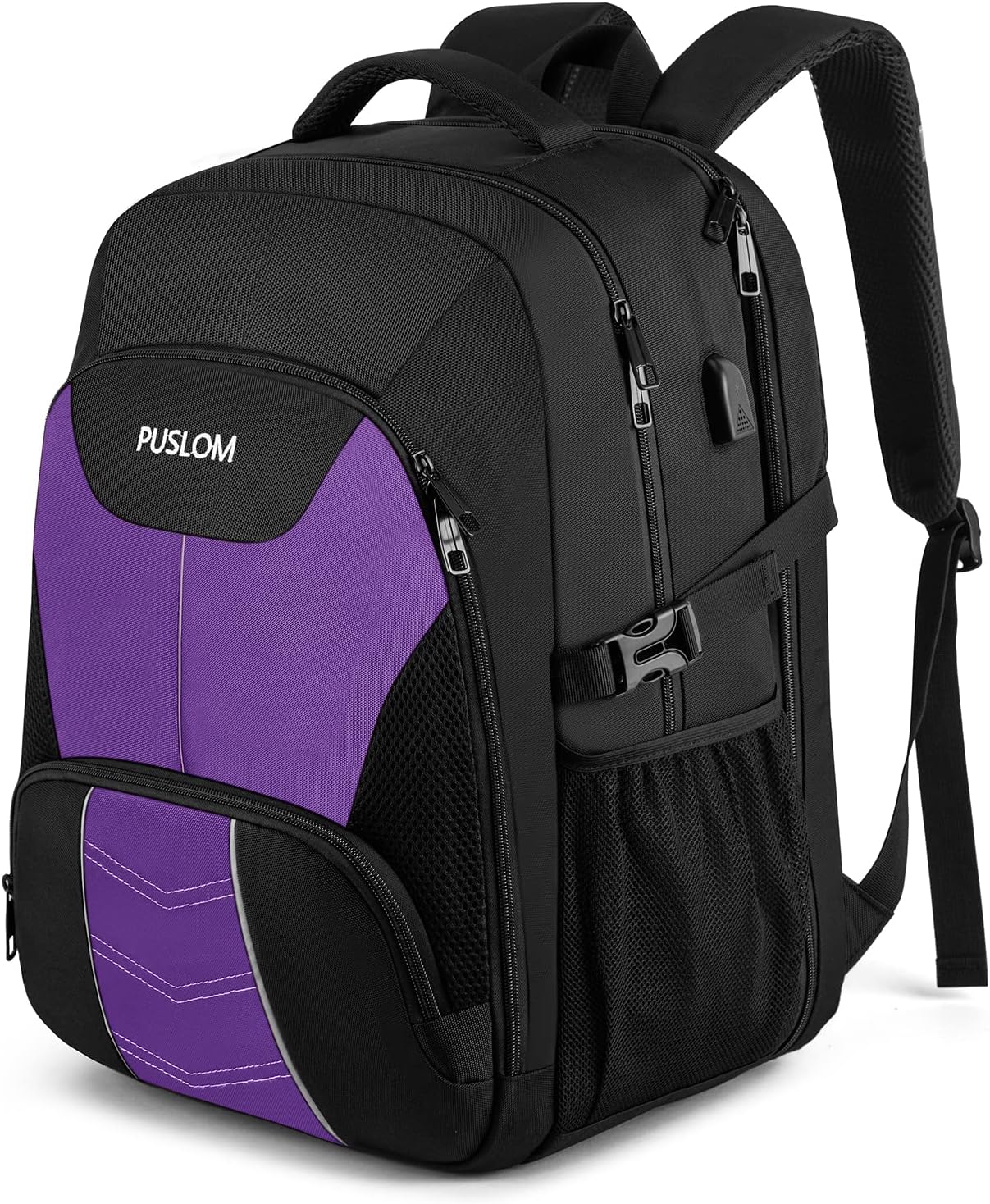 PUSLOM Extra Large Travel Laptop Backpack for Men 55L,Water Resistant 18.4 inch Big Business Laptop bags with USB Charging Port,TSA Friendly Anti Theft Computer Bag for Work College,Purple