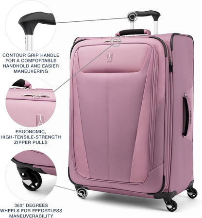 Travelpro Maxlite 5 Softside Expandable Checked Luggage with 4 Spinner Wheels, Lightweight Suitcase, Men and Women, Orchid Pink Purple, Checked Large 29-Inch