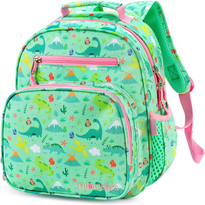 mibasies Toddler Backpack for Girls 2-4: Cute Kids Backpacks for Girls - Preschool Kindergarten Backpack - Dinosaur Forest Light Green