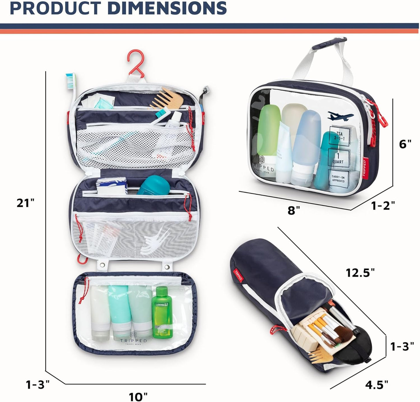 Toiletry Bag Kit Set: Hanging Travel Toiletry Bag + 311 TSA Cosmetic Liquid Bag + Ultralight Accessory Organizer Pouch