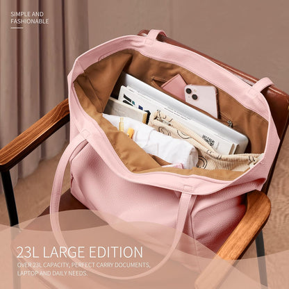 KALIDI Large Tote Bag Vegan Leather Casual Zipper Work Bag Weekender Hobo for Women 23L Oversize Shoulder Travel Purse