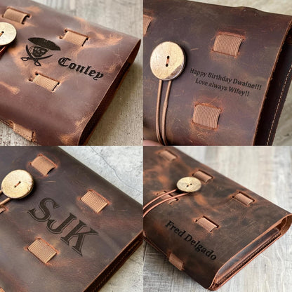 HARDISTON Custom Genuine Leather Electronic Cable Organizer Bag Handmade Travel Cord Organizer Roll Case for Hard Drives, Cables, Charger, Phone, USB, SD Card (Medium - Brown)