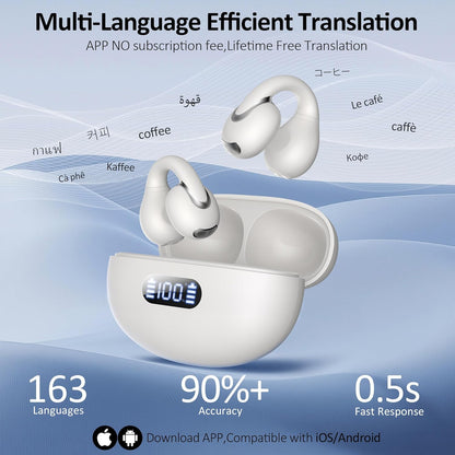 Language Translation Earbuds Real Time, IAMJOY Language Translator Earbuds Open Ear Clip-On Earbuds, Audifonos Traductores Inglés Español Language Translator Device with APP for Travel Study, White
