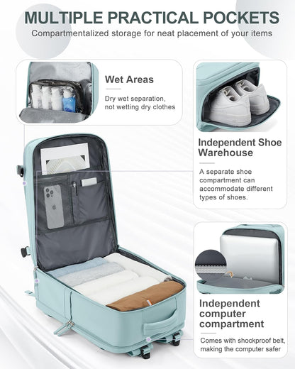 coowoz Large Travel Backpack Carry On for Women Man Gym Backpacks with Laptop Compartment Mochila de Viaje Teacher Personal Item Backpack Rucksack Airplane Accessories Must Haves Blue