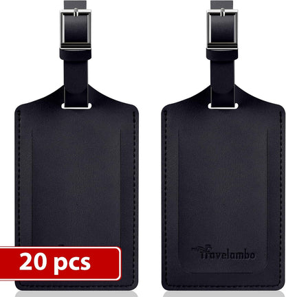 Travelambo Luggage Tags for Suitcases Faux Leather Privacy Protection 20 Pack Bag Tags Travel Accessories Essential, Black