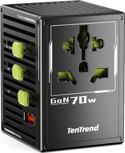 70W Universal Travel Adapter with 4 USB-C & 1 USB-A Ports, International Power Adapter, European Travel Plug Adapter, Worldwide Travel Essentials for EU UK AUS USA