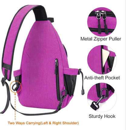 MOSISO Sling Backpack,Canvas Crossbody Hiking Daypack Bag with Anti-theft Pocket, Rose Red