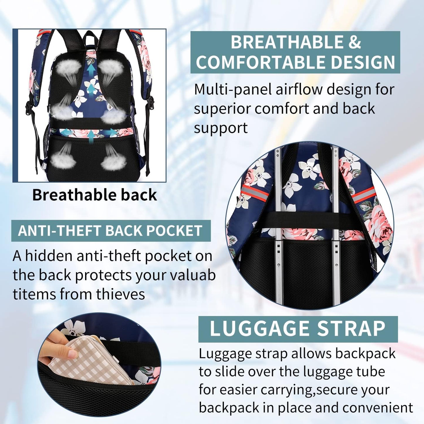 HILUSEN Lunch Cooler Backpack for Women, Extra Large 17 inch Travel Laptop Backpack with USB Charging Port, Water Resistant