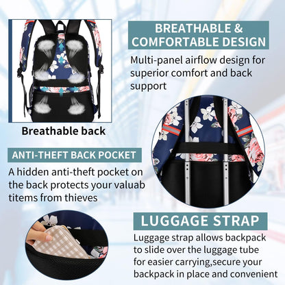 HILUSEN Lunch Cooler Backpack for Women, Extra Large 17 inch Travel Laptop Backpack with USB Charging Port, Water Resistant