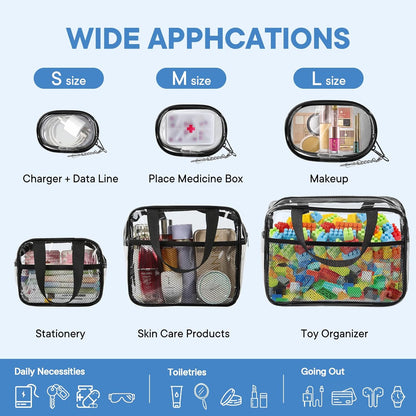 XEWEA Clear Travel Toiletry Bags & Small Electronic Accessories Organizer Case, 6 PCS TSA Approved Transparent Makeup Bag for Women Men, Waterproof PVC Quart Pouch with Zipper for Airline Essentials