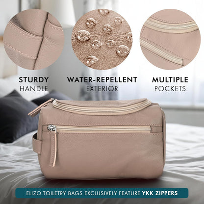 ELIZO Premium REAL Leather Toiletry Bag for Men Dopp Kitt Hanging Mens Toiletry Large TSA Toiletries Bag Shaving Grooming Bag Organizer Cream
