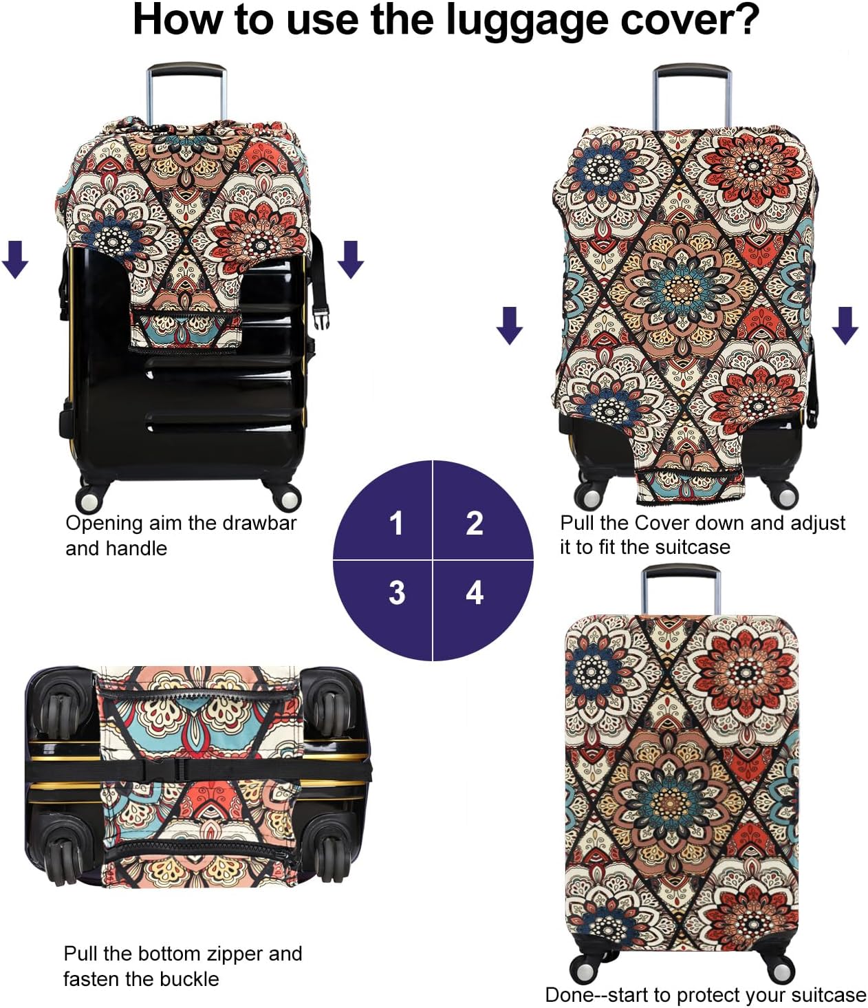 7-Mi Travel Trolley Case Cover Protector Suitcase Cover 19"-20" Trolley case Luggage Storage Covers for Men Women, Retro